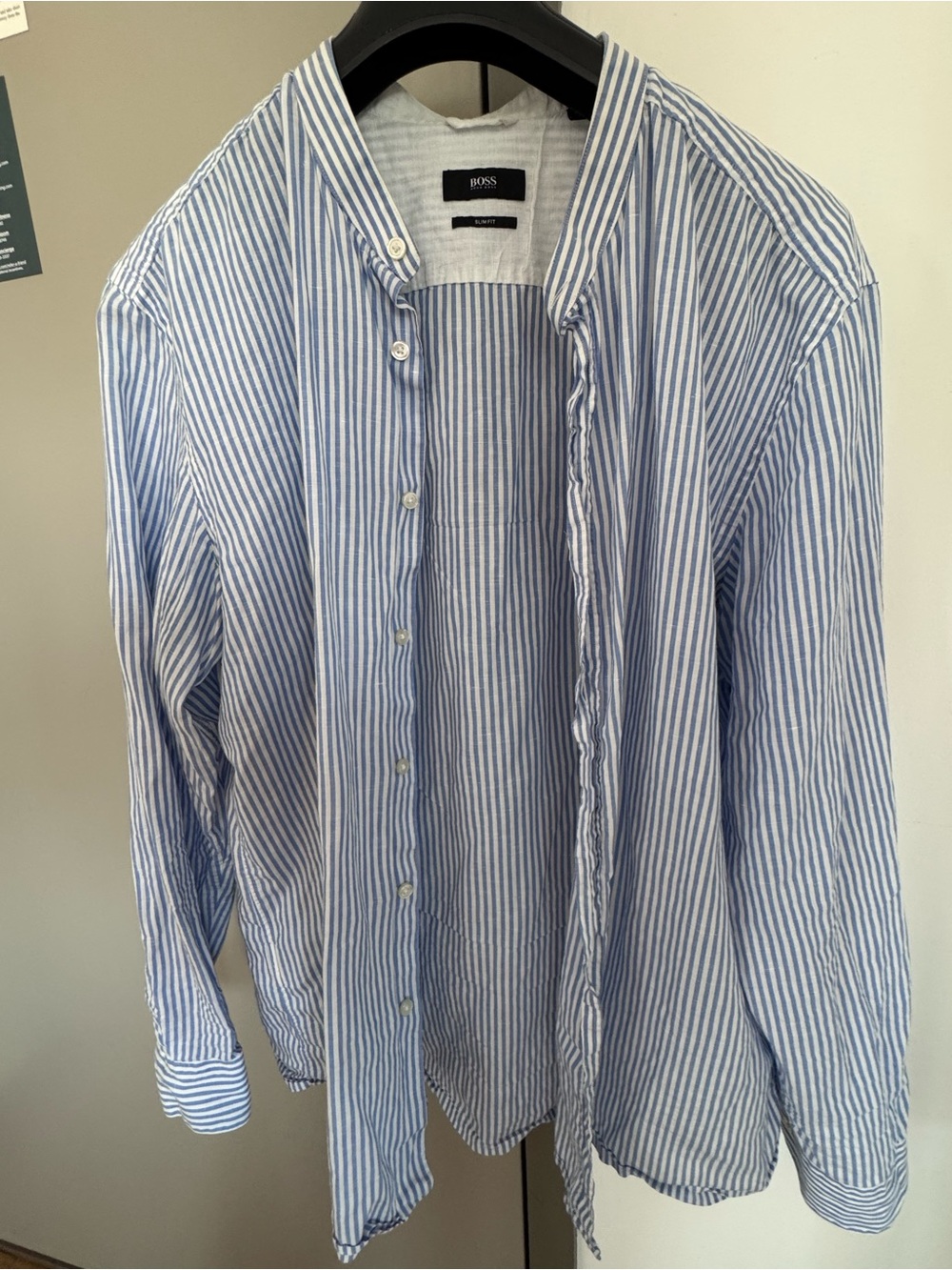 Boss Blue and White Striped Casual Button-Down Shirt